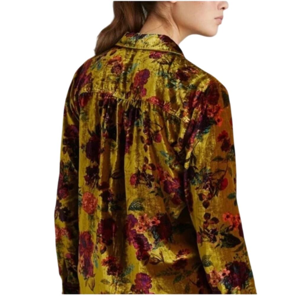 Anthropologie Pilcro Hadley Relaxed Velvet Burnout Shirt 2X Mustard Festival - Picture 2 of 16